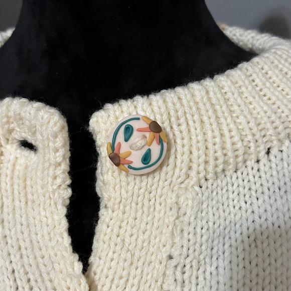 BONZO Wool Cardigan Sweater Hand Made New Zealand Sunflower Floral Button Front - Picture 3 of 12